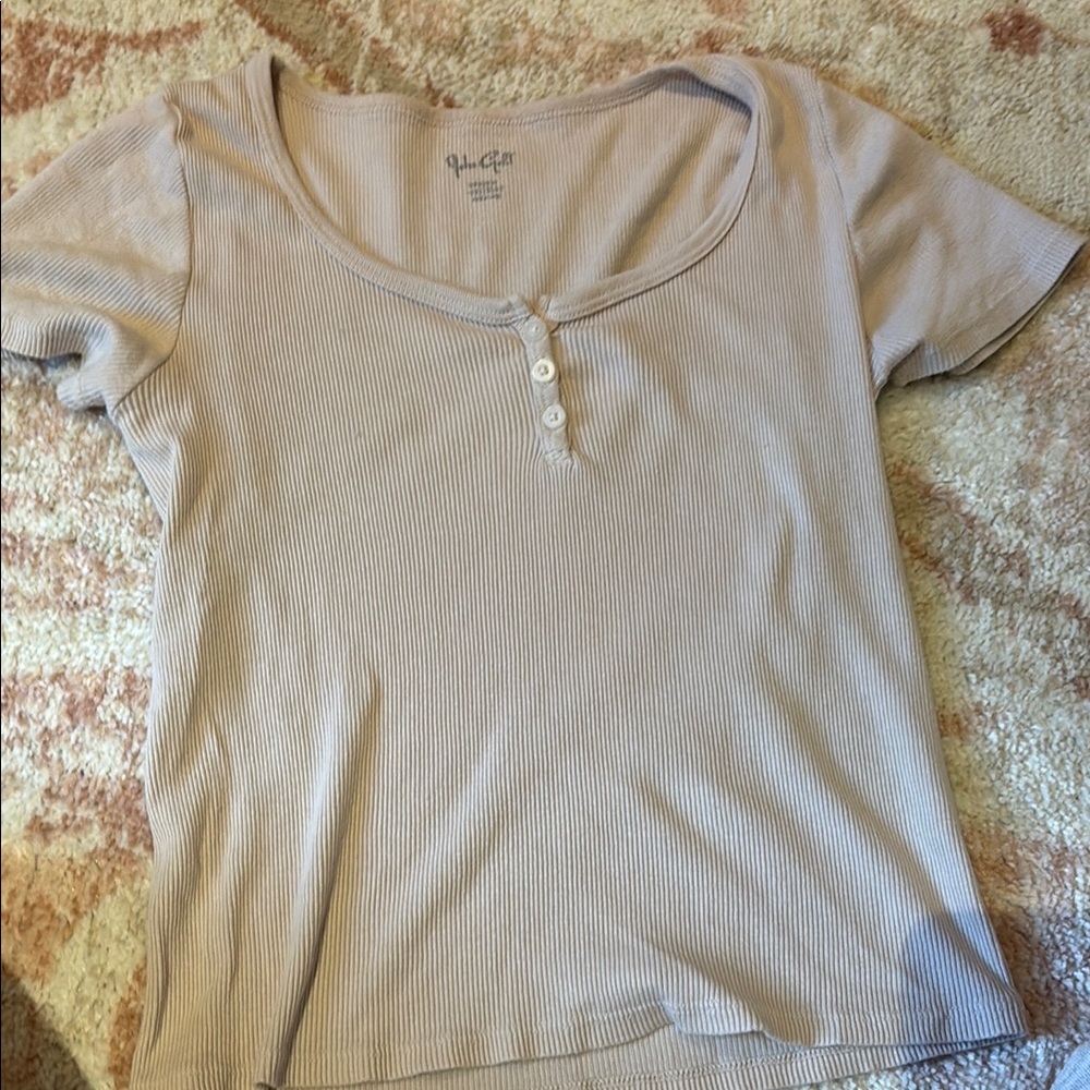 Brandy Melville Cream Fitted Buttoned Short Sleeve Tee